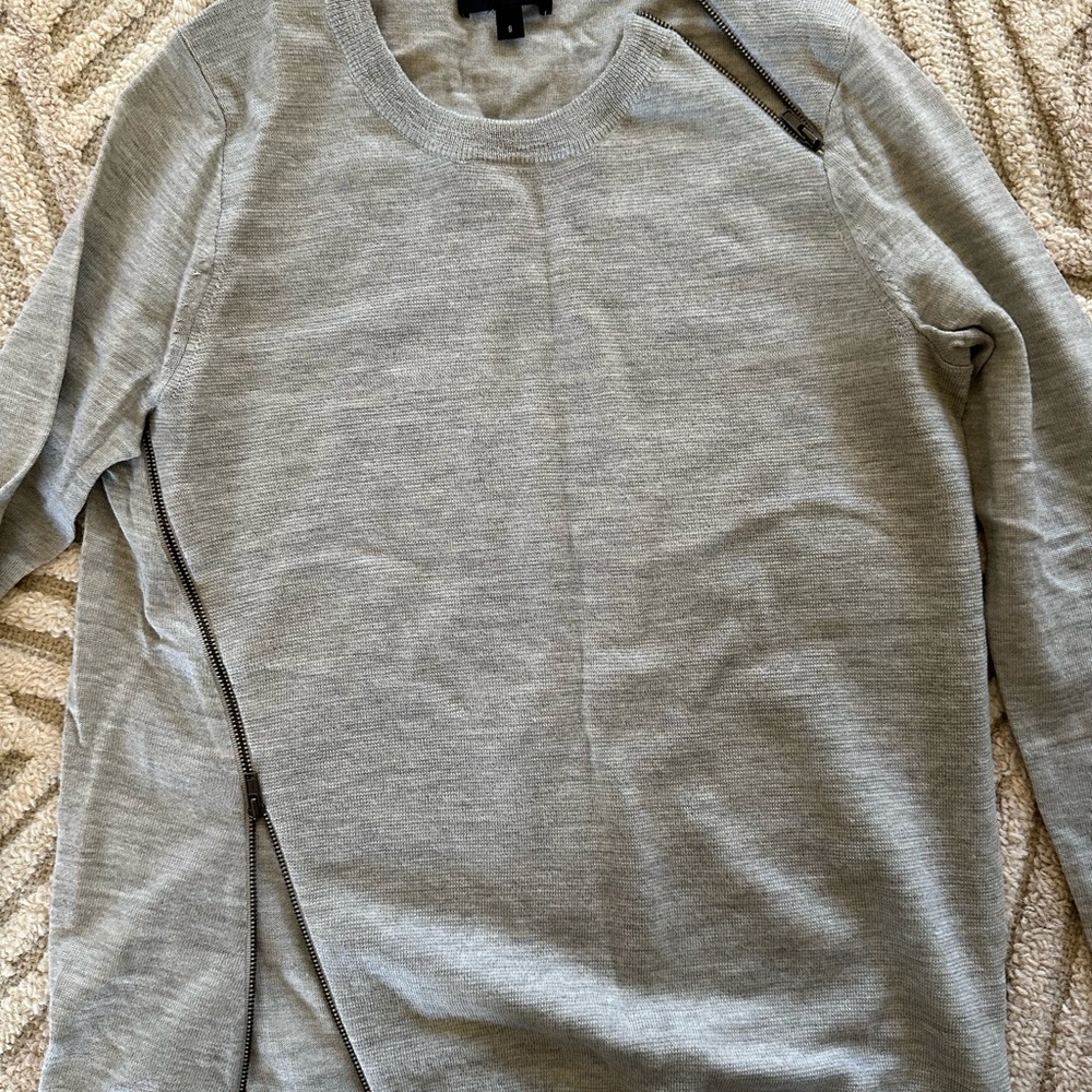 J. Crew Light Gray Merino Wool Sweater with Zipper Accent